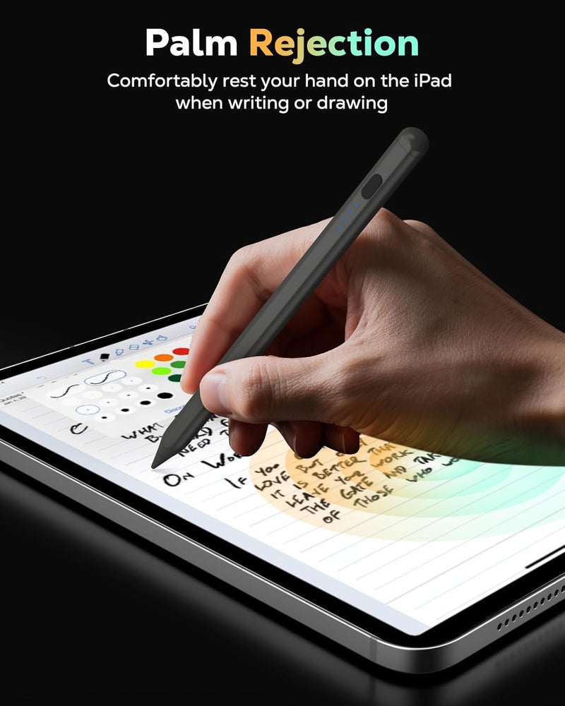 MoKo قلم رصاص لجهاز iPad (A16) الجيل 11 و10، قلم ستايلس لجهاز Apple iPad 2018-2025 11/10/9/8/7/6/A16، ميني 7/6/5، إير M3/M2 11"/13"/5/4/3، برو M4 13"/12.9"/11" حساسية الميل، شحن سريع USB-C، رمادي - Image 4